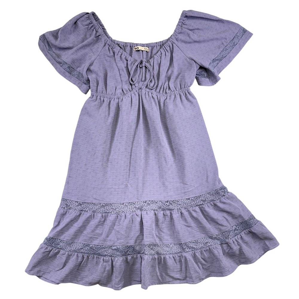 SO Goods For Life Girls Lavender Lace Tiered Empire Waist Dress M 10/12 Purple